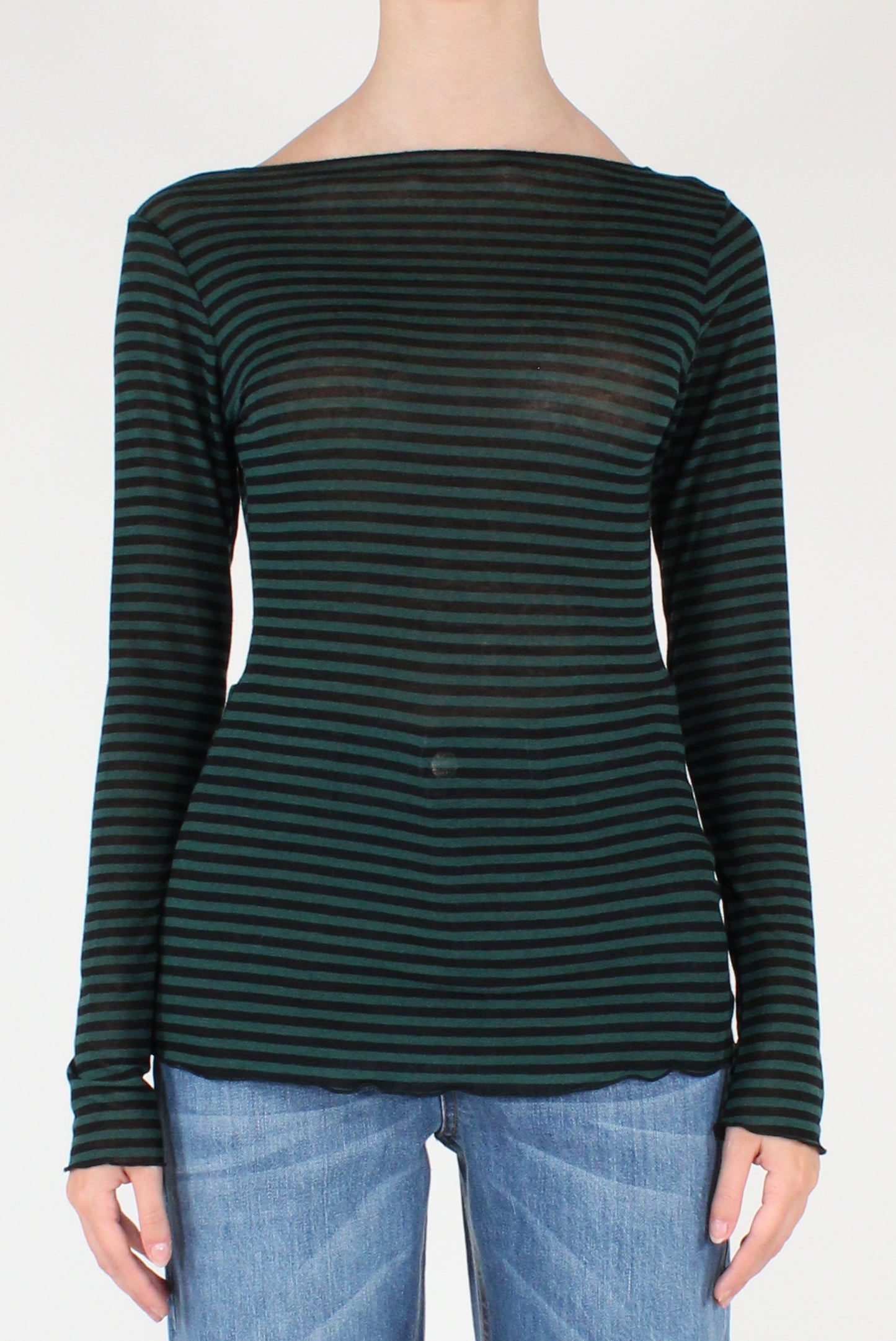Maglia a Righe Scollo a Barca Misto Cachemire