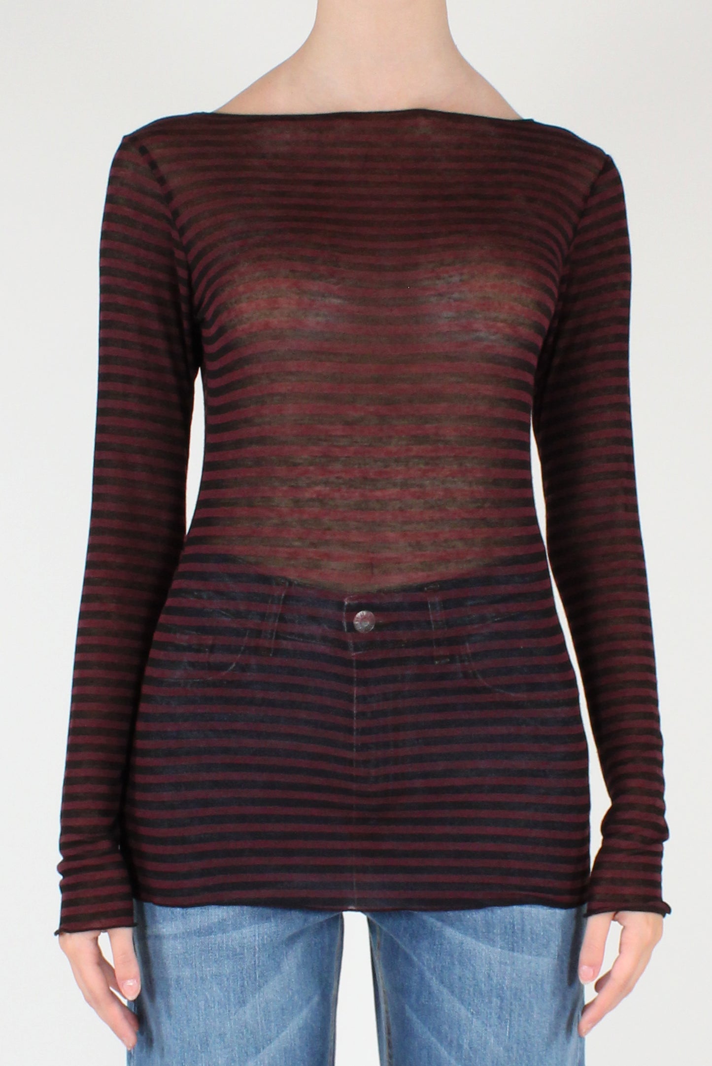 Maglia a Righe Scollo a Barca Misto Cachemire