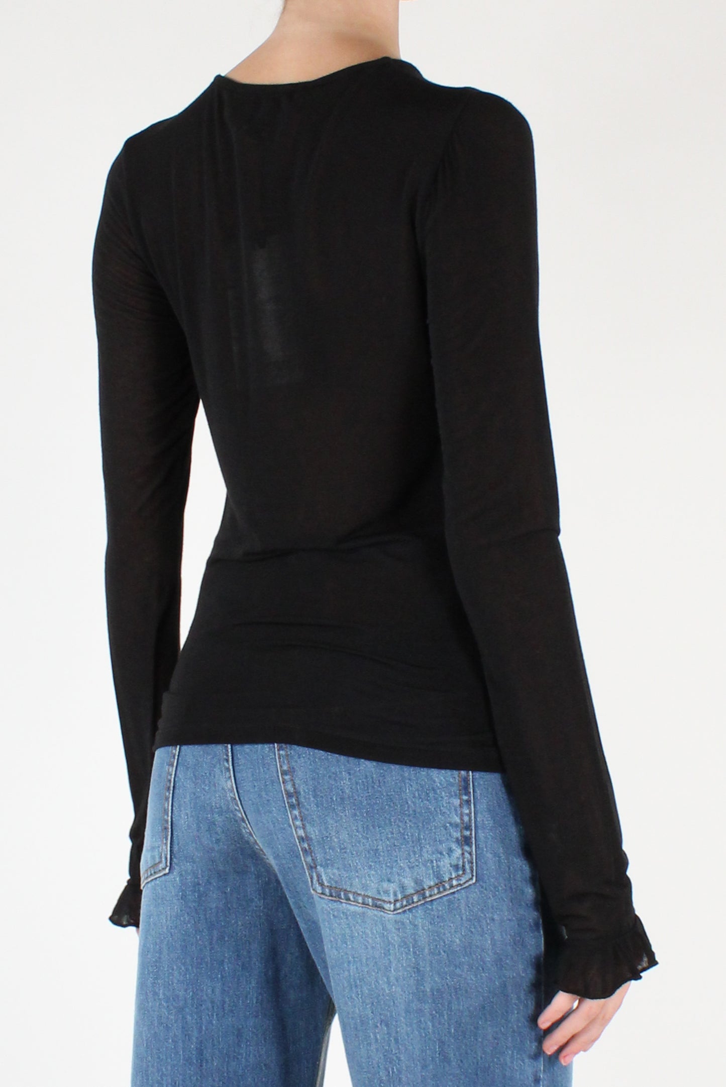 Maglia Con Volant in Misto Cachemire