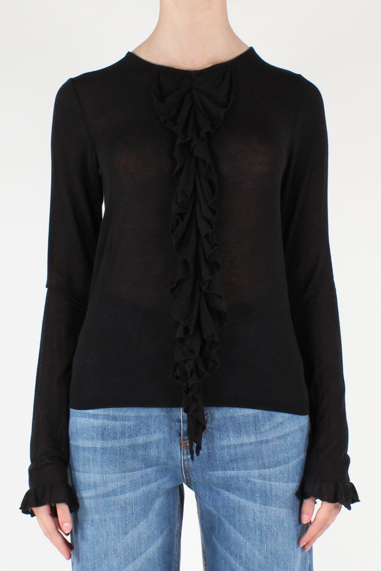 Maglia Con Volant in Misto Cachemire