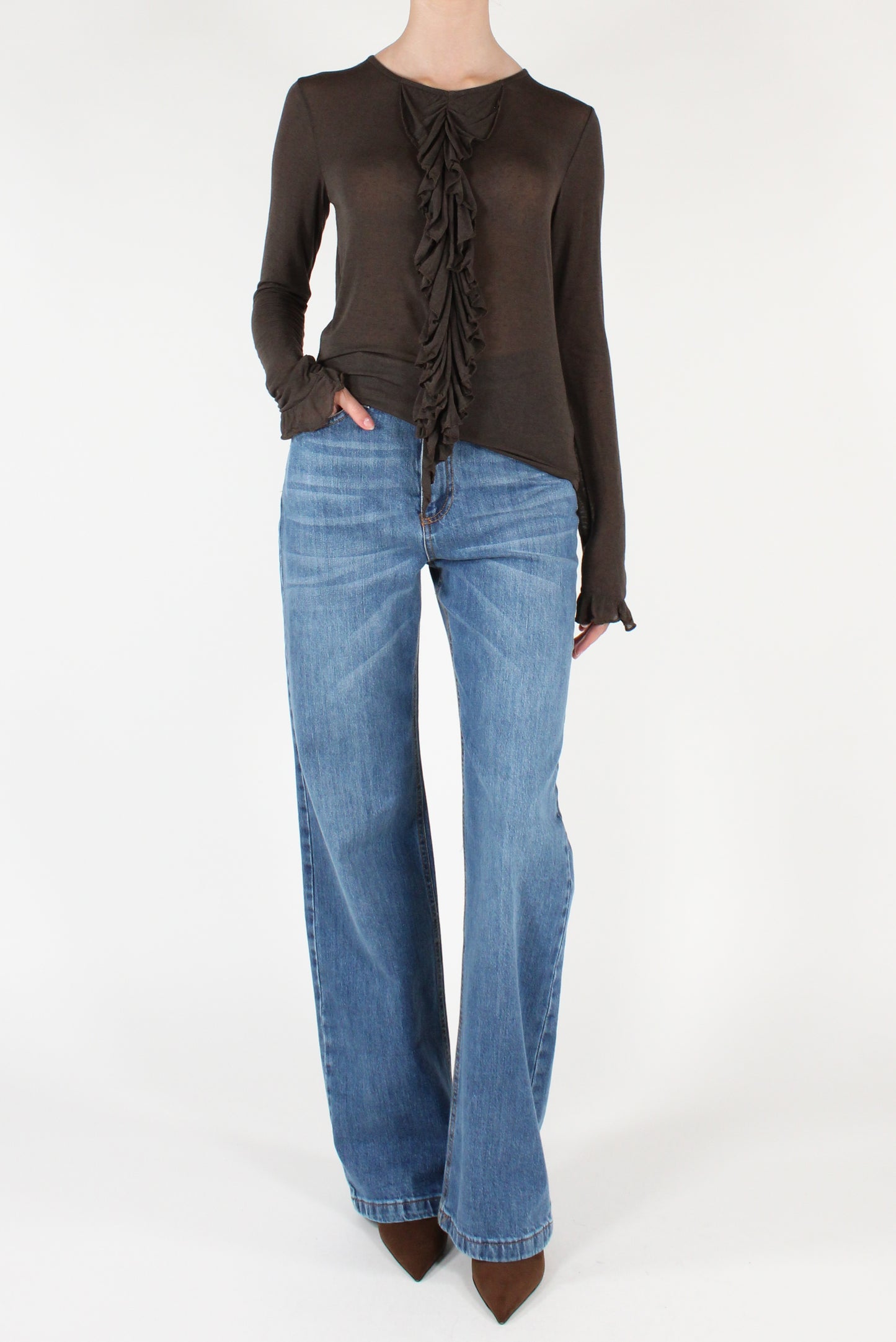 Maglia Con Volant in Misto Cachemire