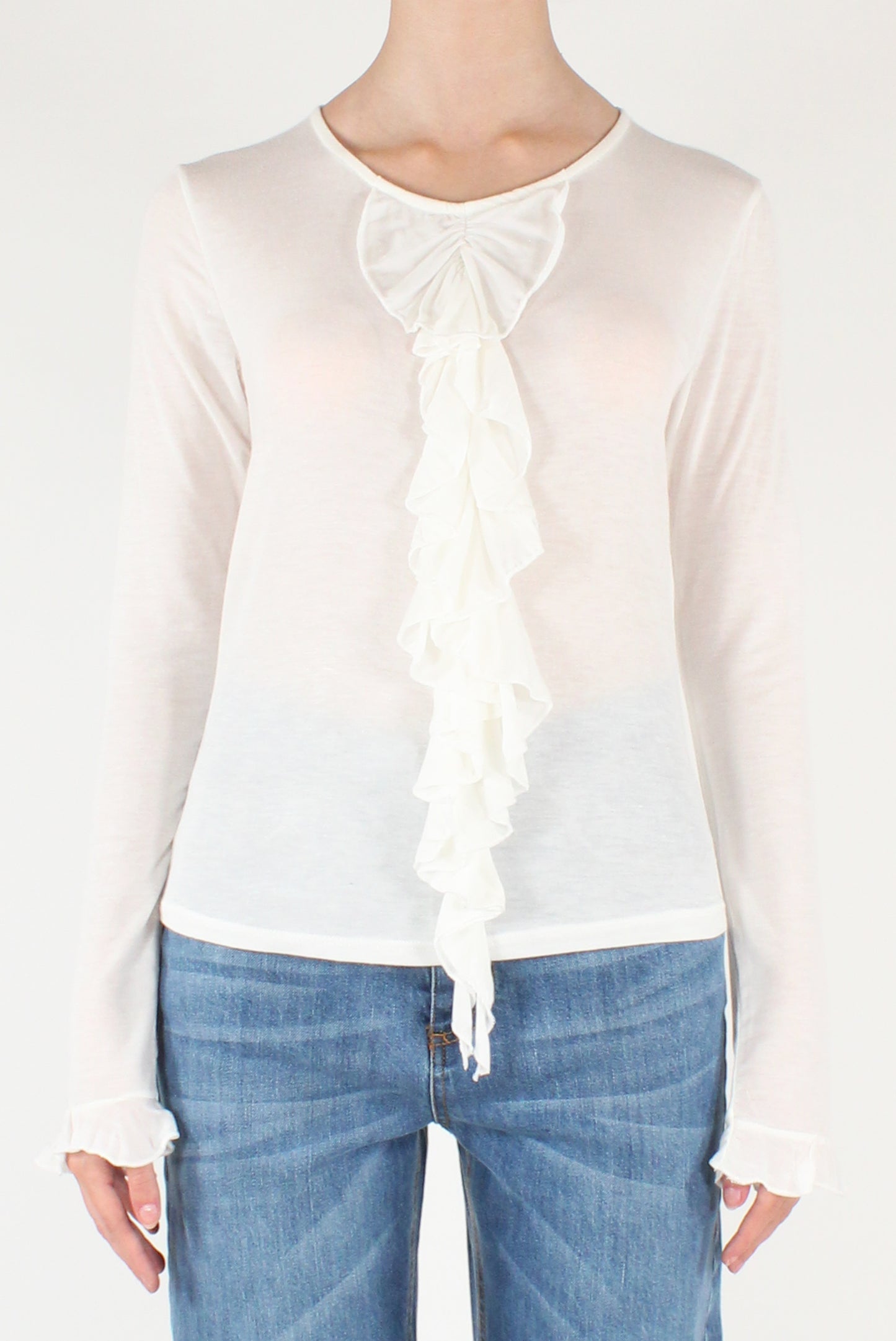 Maglia Con Volant in Misto Cachemire