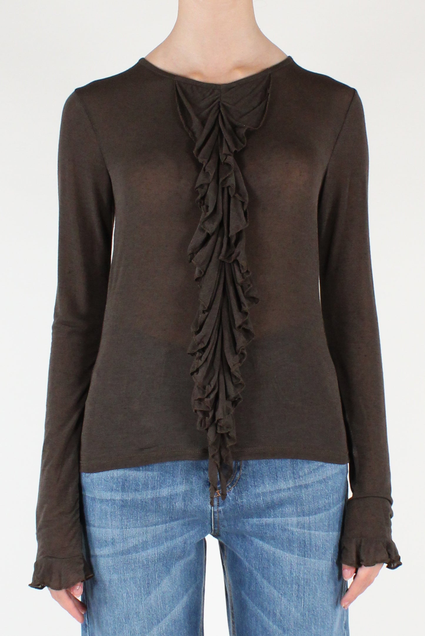 Maglia Con Volant in Misto Cachemire