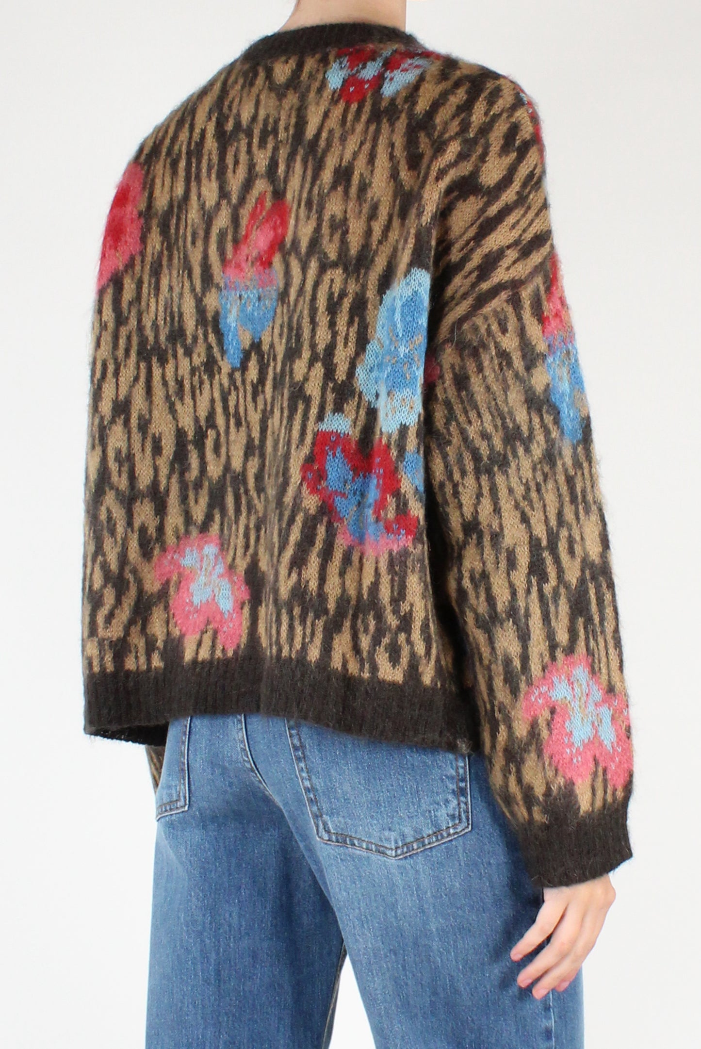 Maglione Stampa Animalier e Fiori Misto Mohair