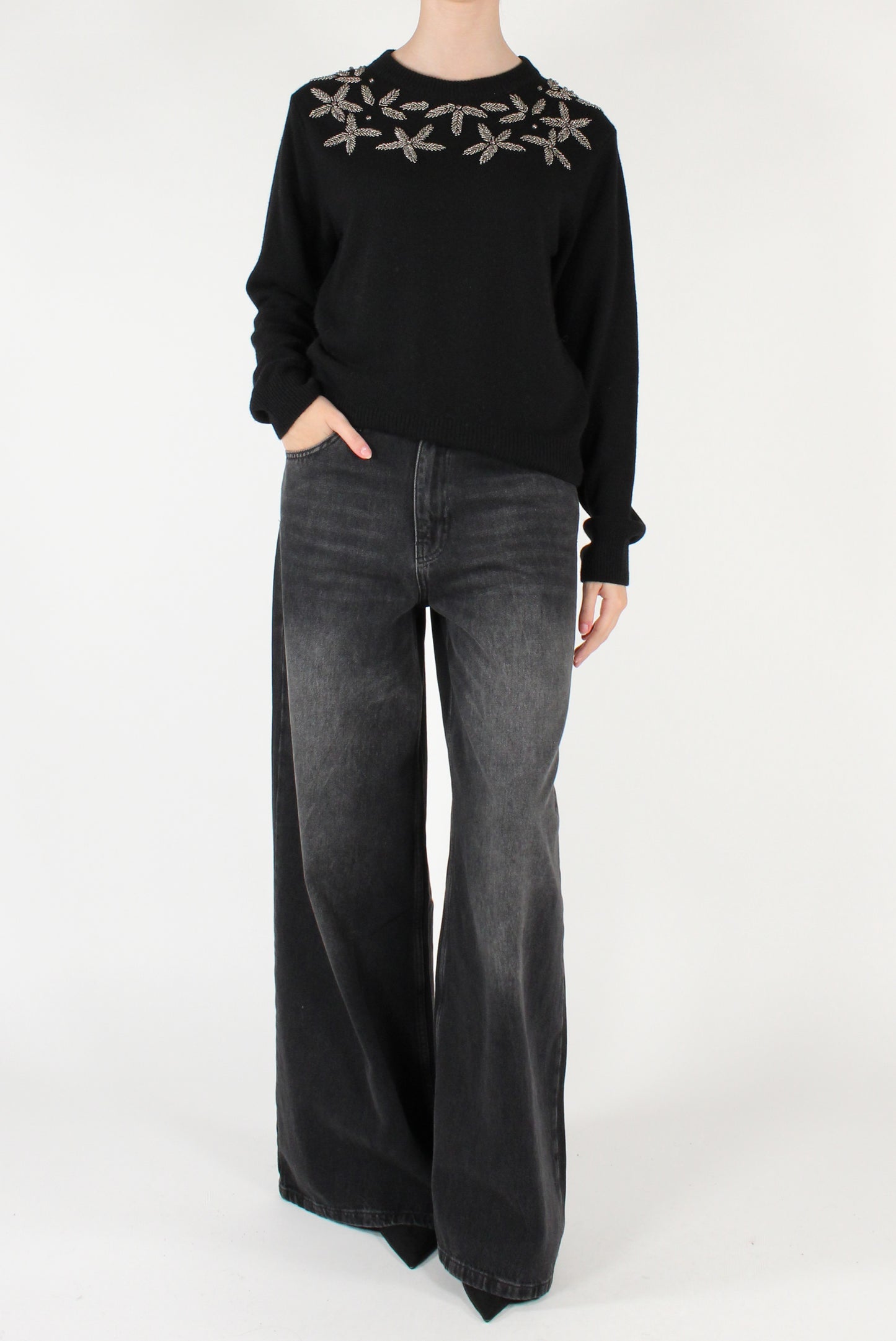 Maglione Ricami Floreali con Perline