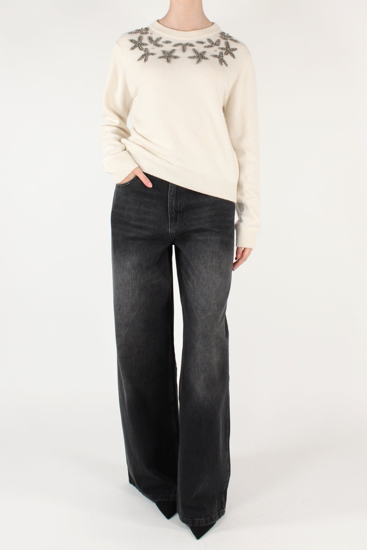 Maglione Ricami Floreali con Perline