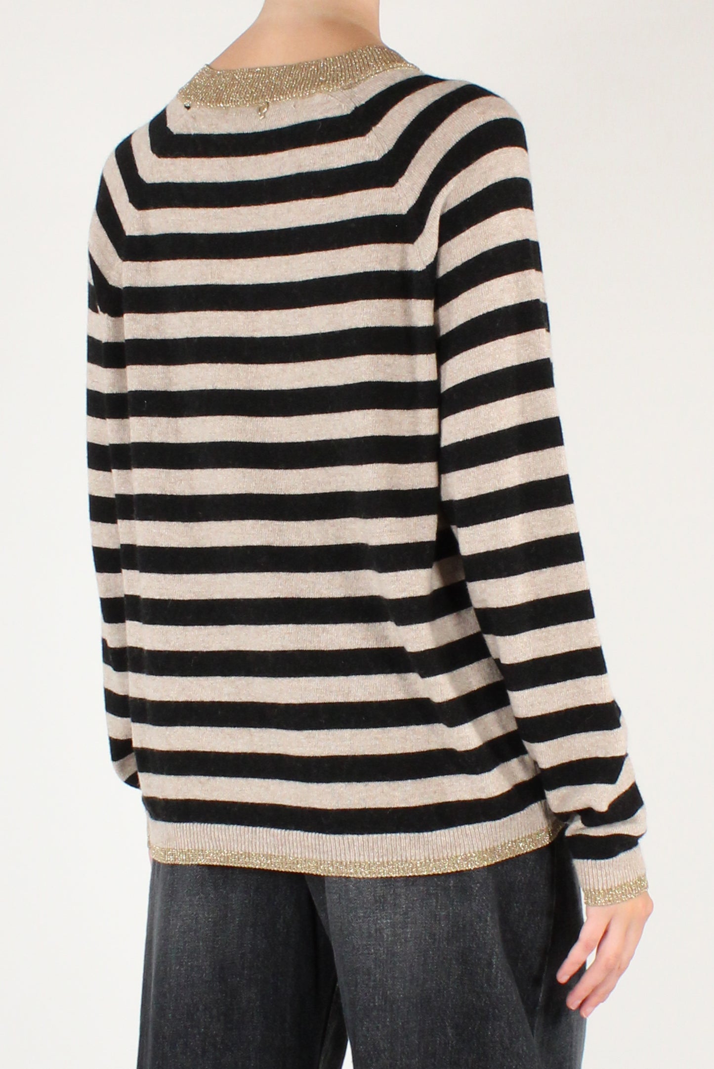 Maglione Scollo a V a Righe con Lurex