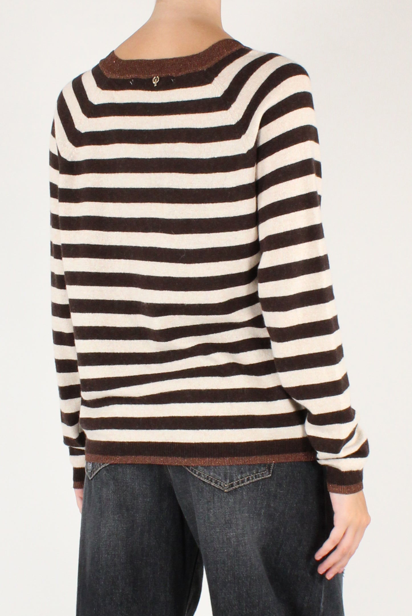Maglione Scollo a V a Righe con Lurex