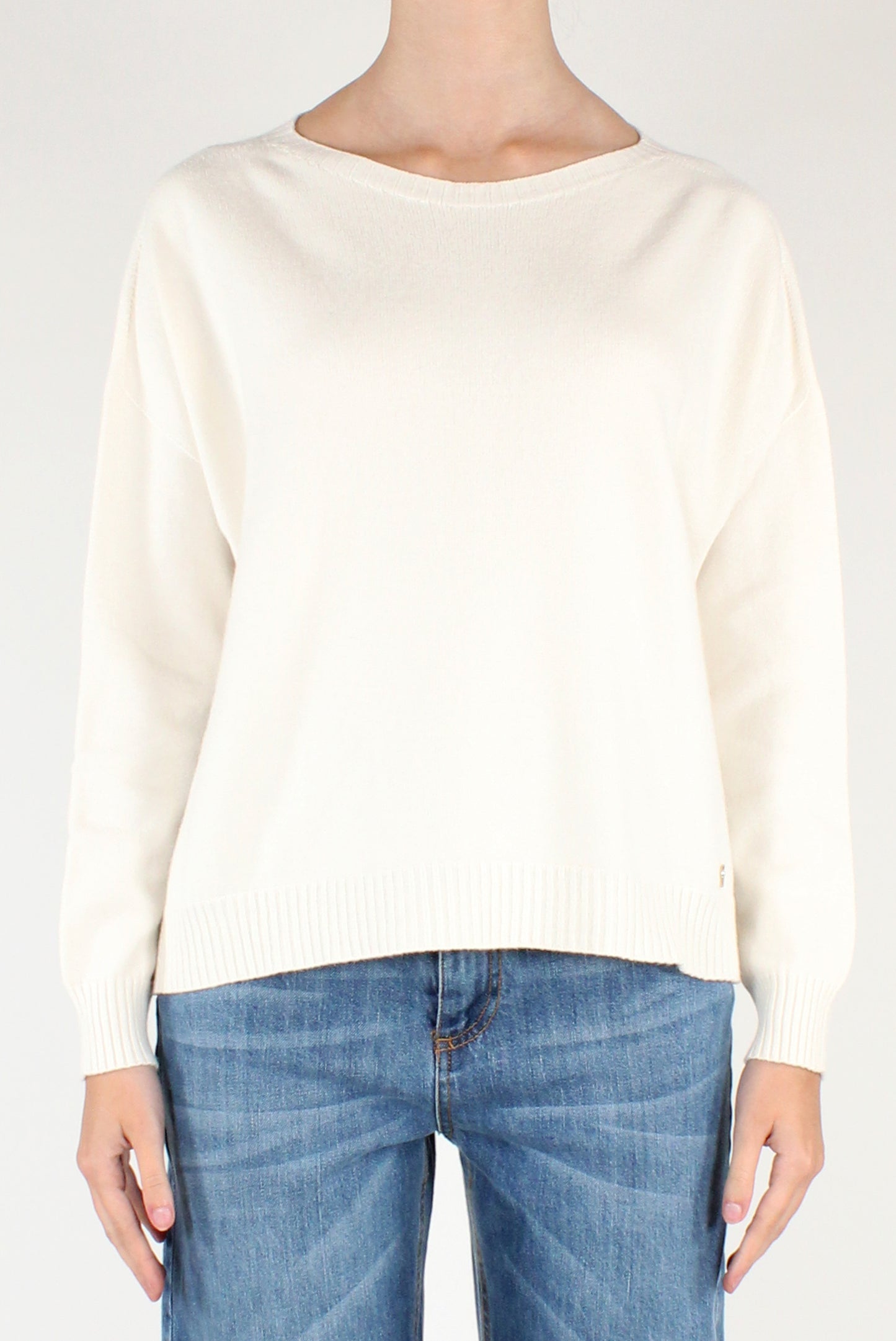 Boat Neck Sweater with Jewel Button
