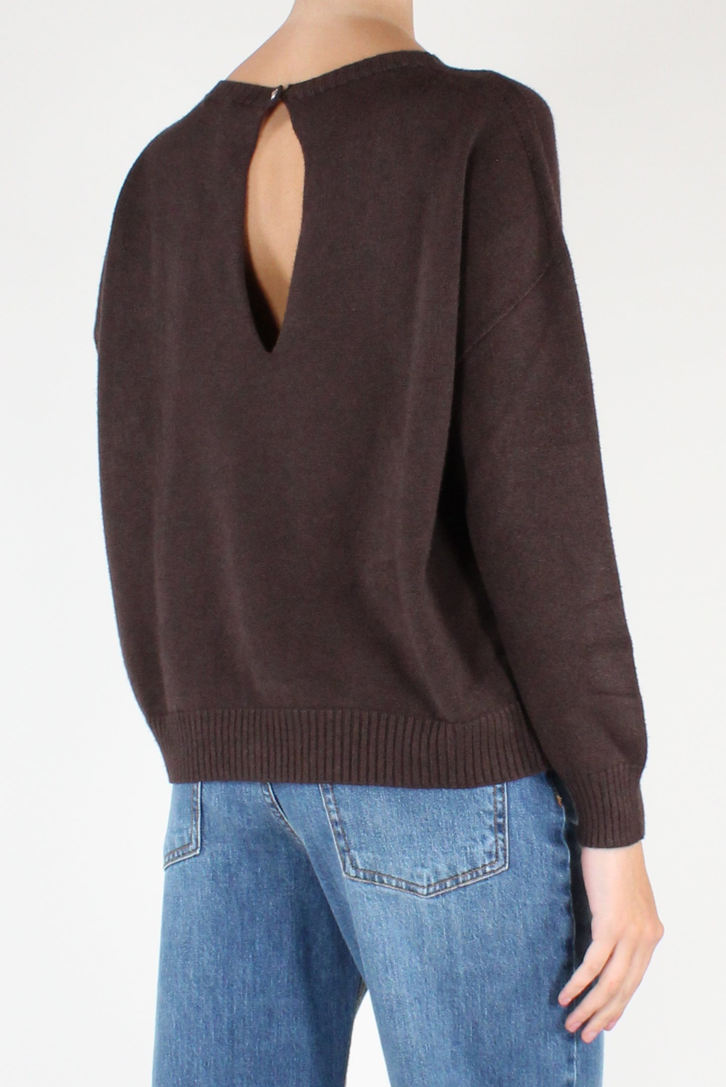 Boat Neck Sweater with Jewel Button