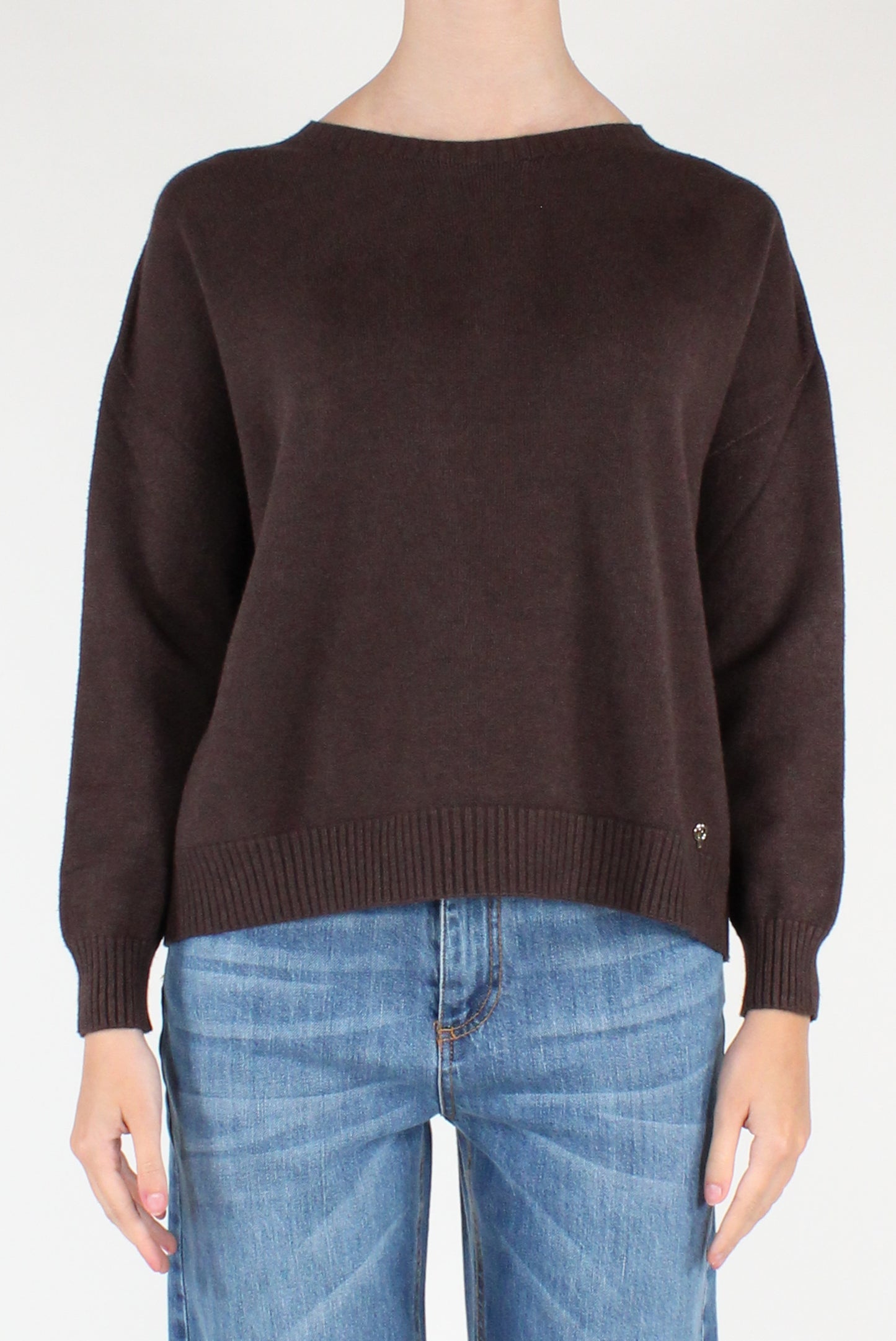 Boat Neck Sweater with Jewel Button