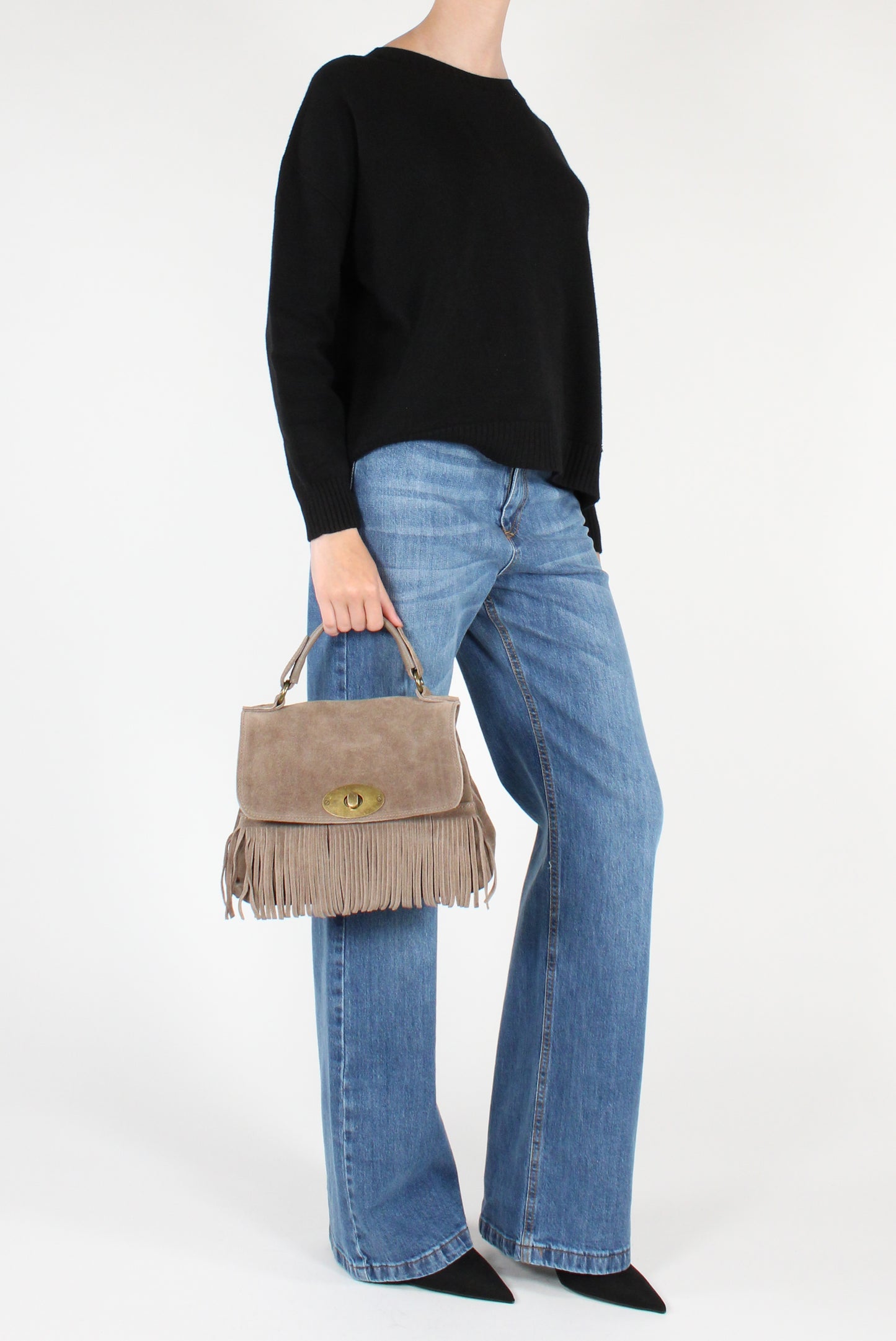 Boat Neck Sweater with Jewel Button