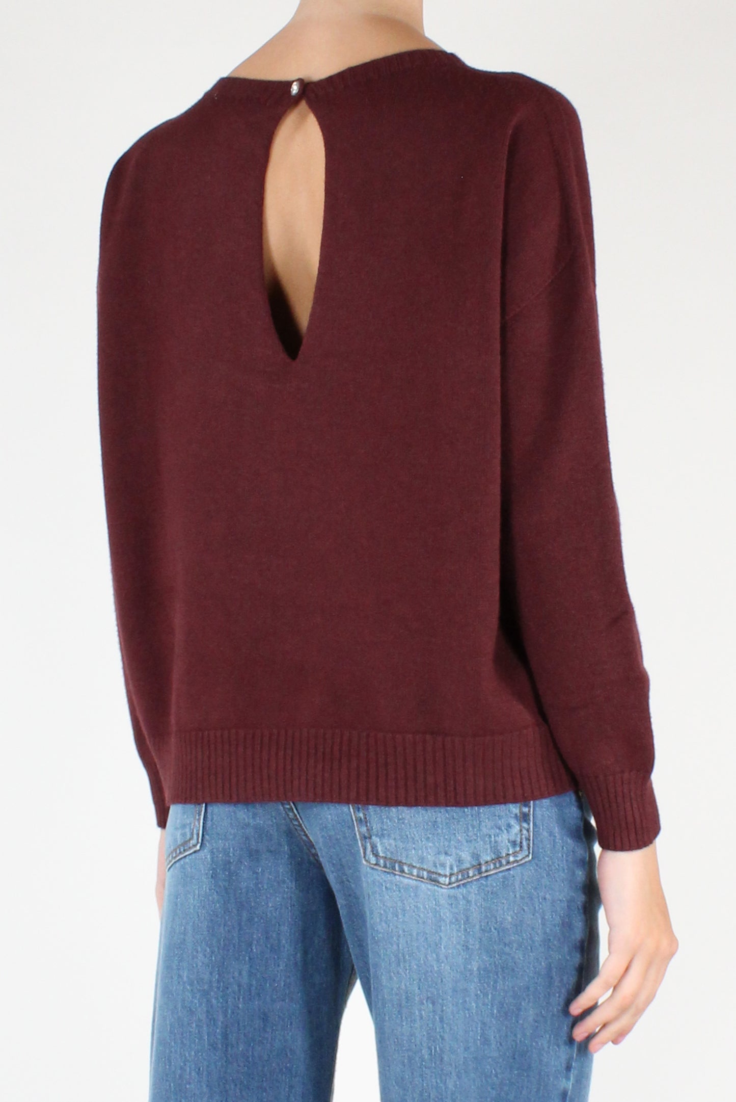 Boat Neck Sweater with Jewel Button