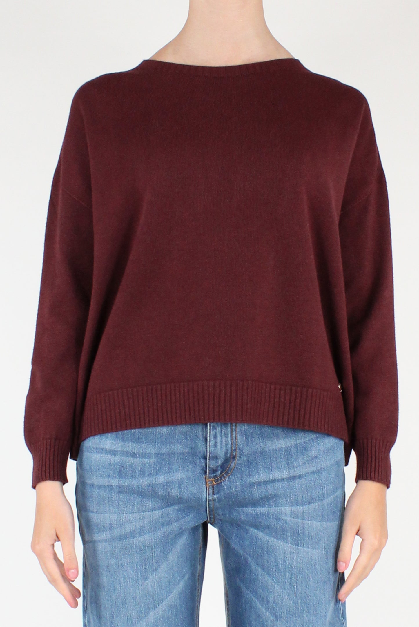 Boat Neck Sweater with Jewel Button