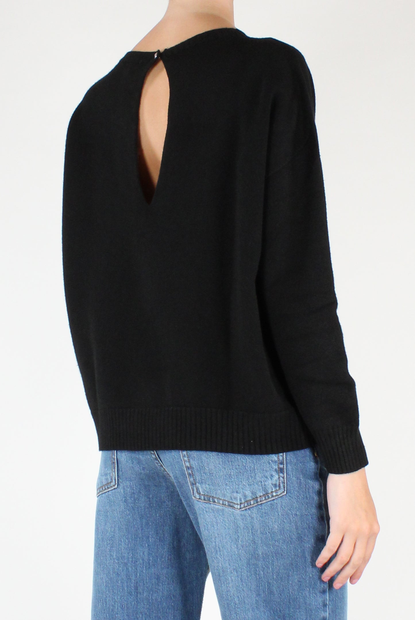Boat Neck Sweater with Jewel Button