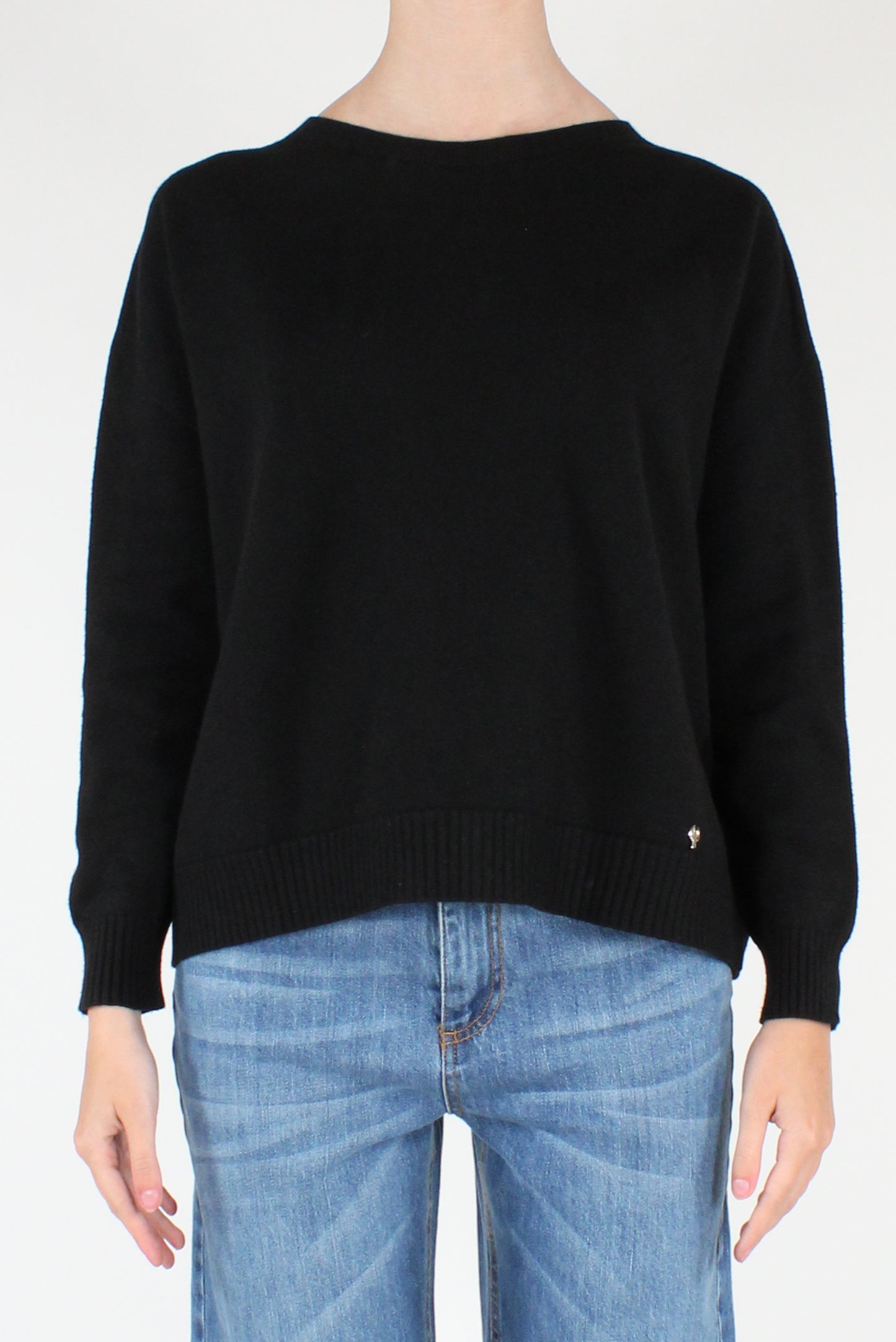 Boat Neck Sweater with Jewel Button