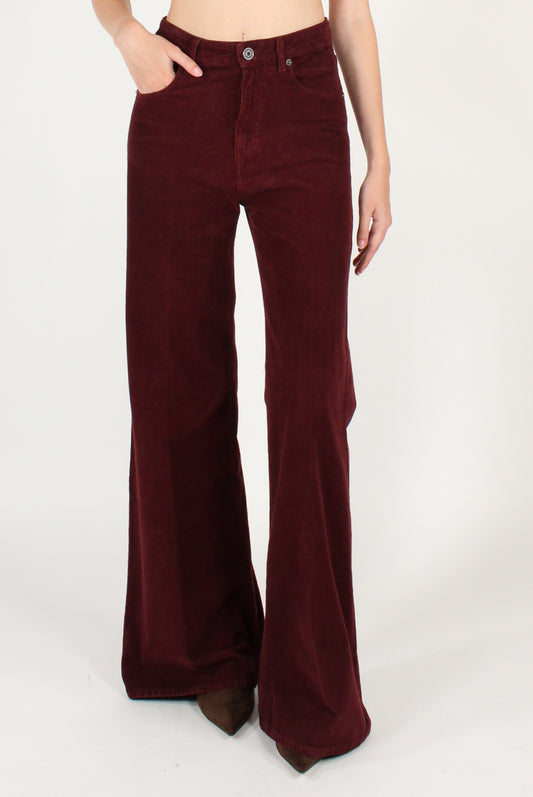 Pantaloni a Zampa in Velluto a Coste Sottili