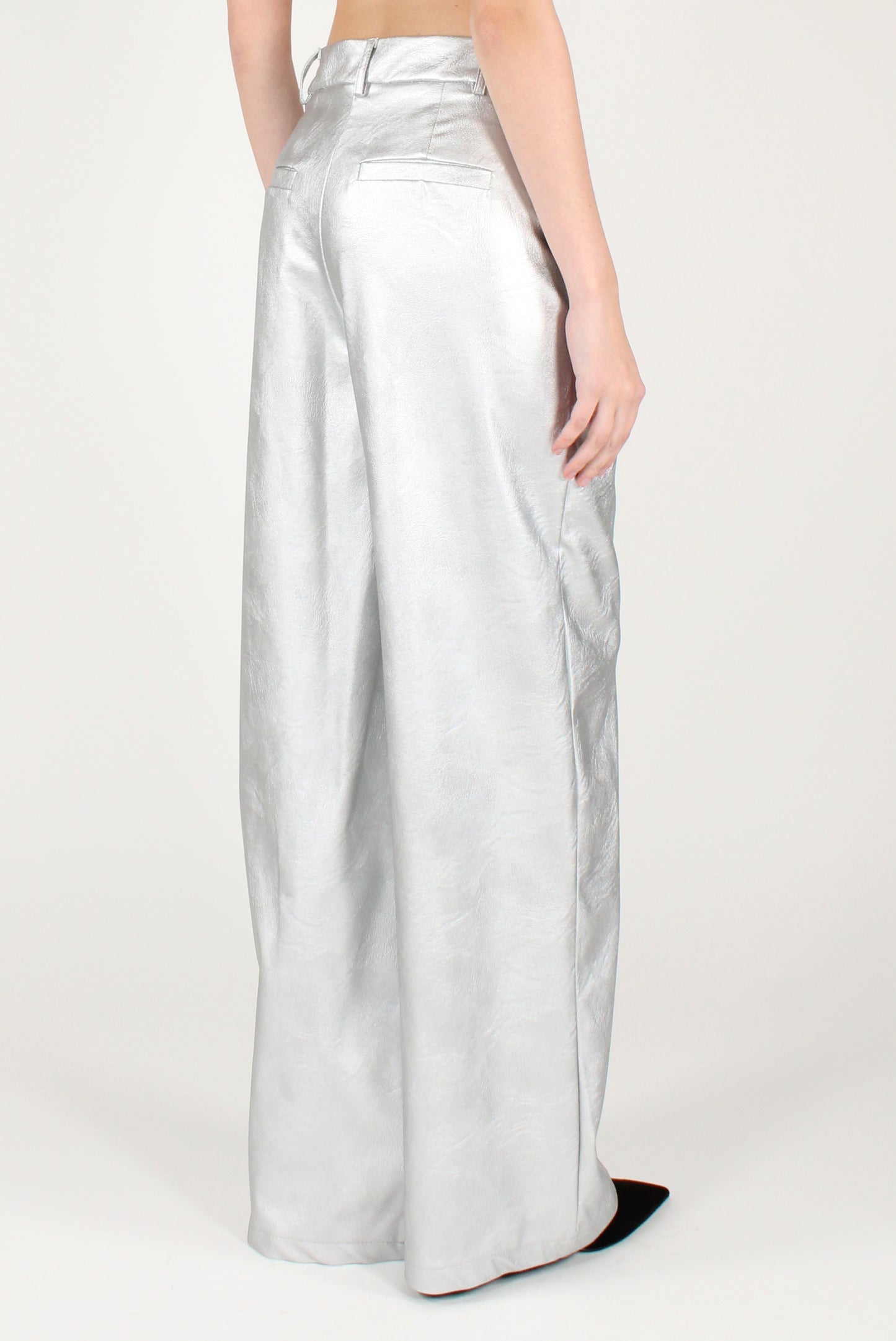 Pantaloni a Palazzo in Ecopelle Metallizzata