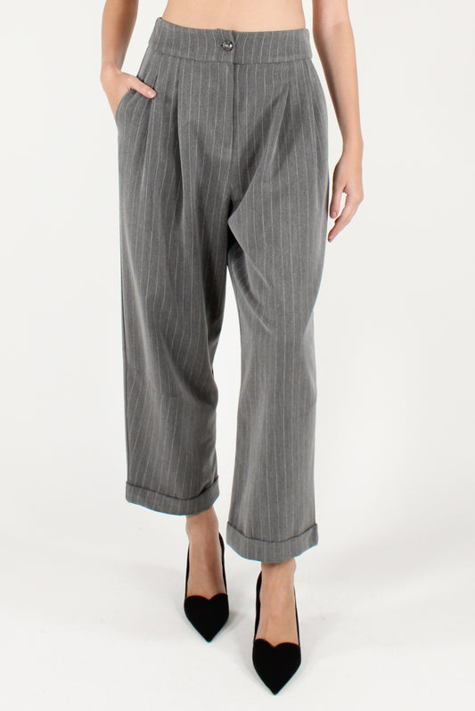 Pantaloni Balloon Gessati con Pinces