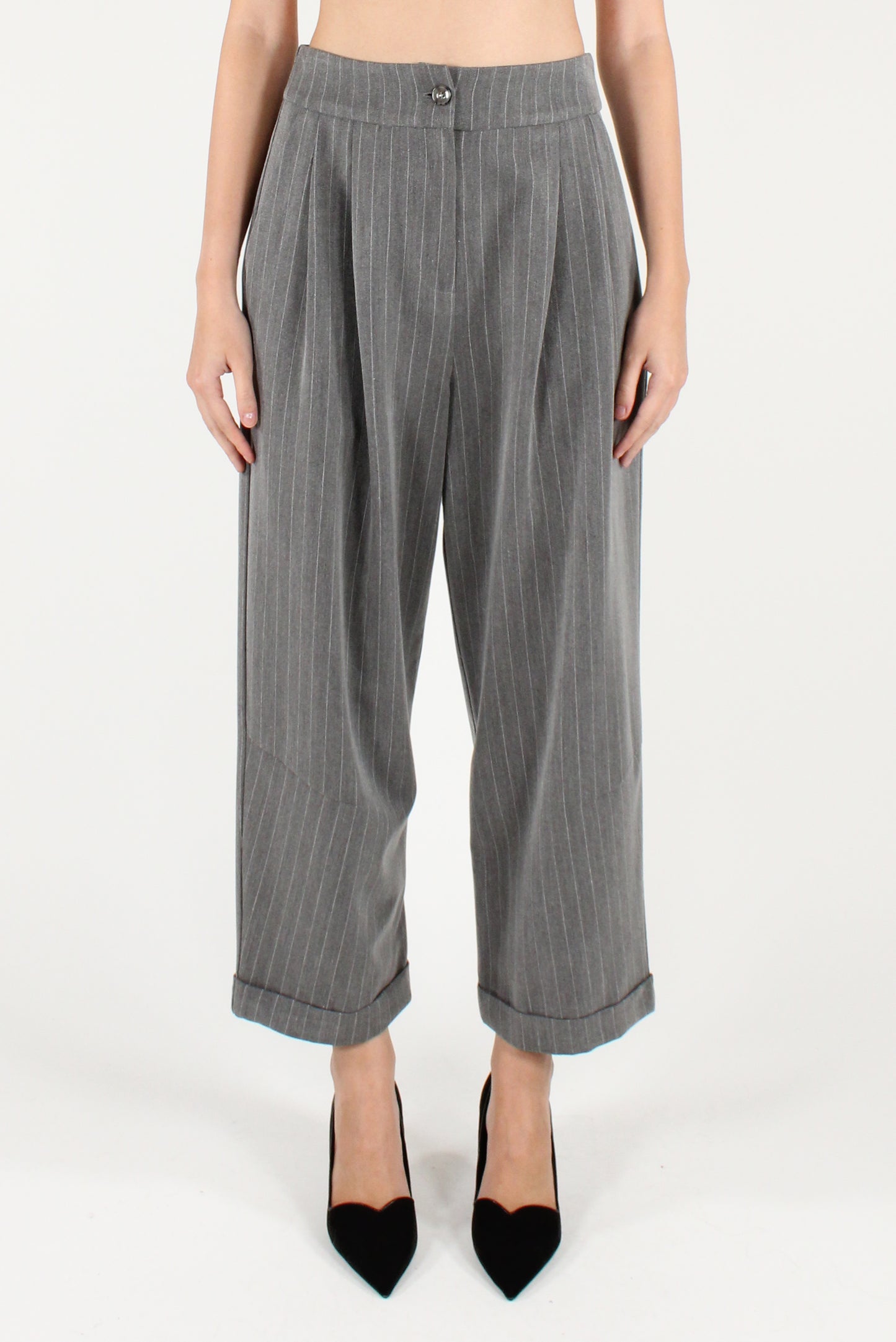 Pantaloni Balloon Gessati con Pinces
