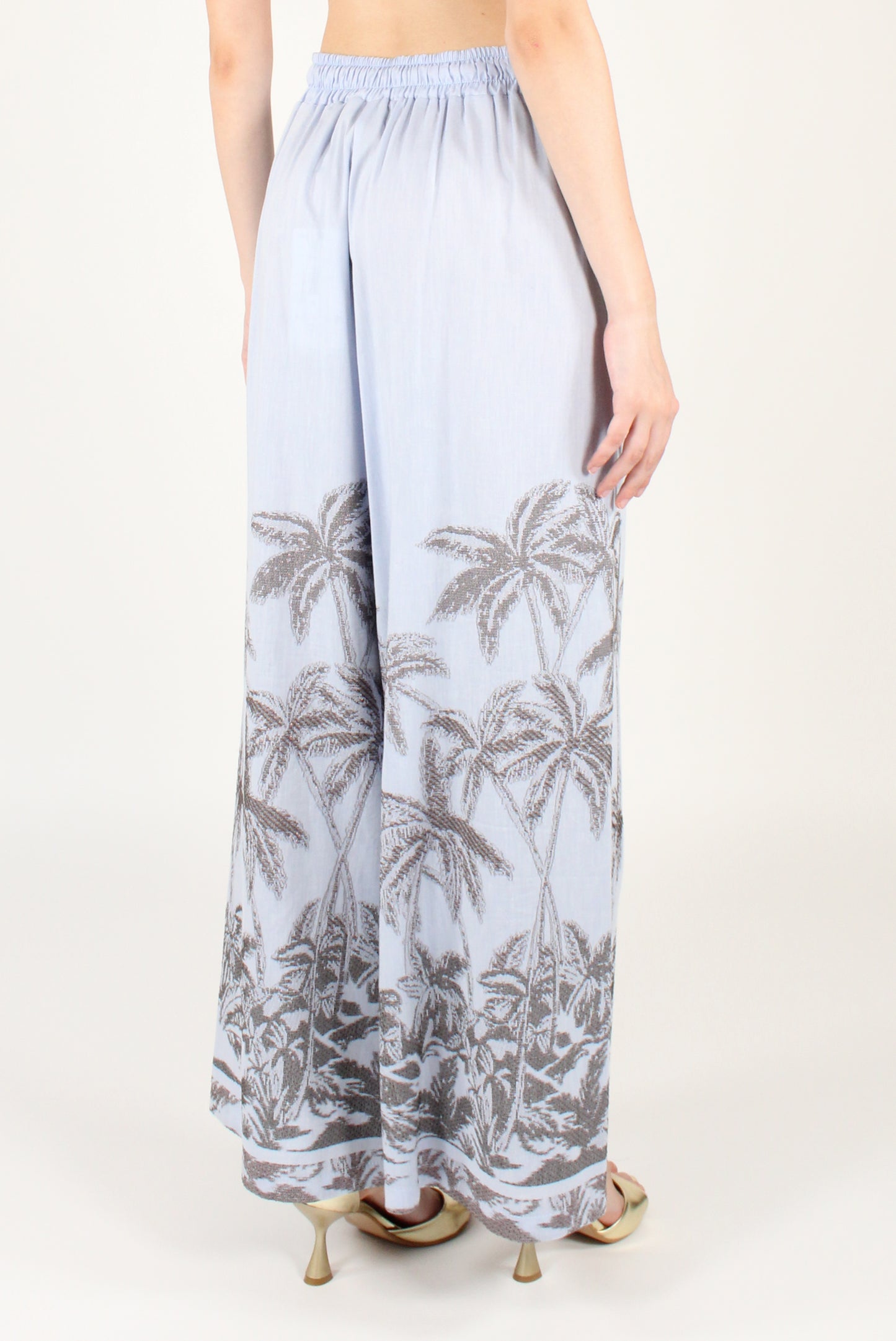 Pantaloni a Palazzo con Palme Ricamate
