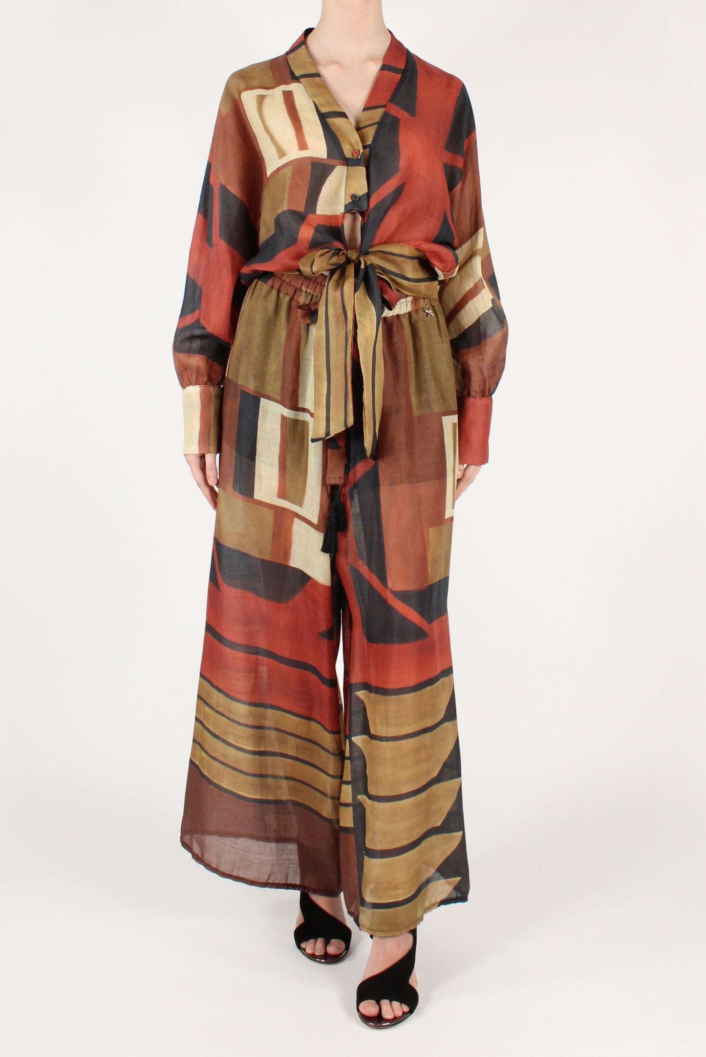 Rayon Geometric Print Palazzo Pants
