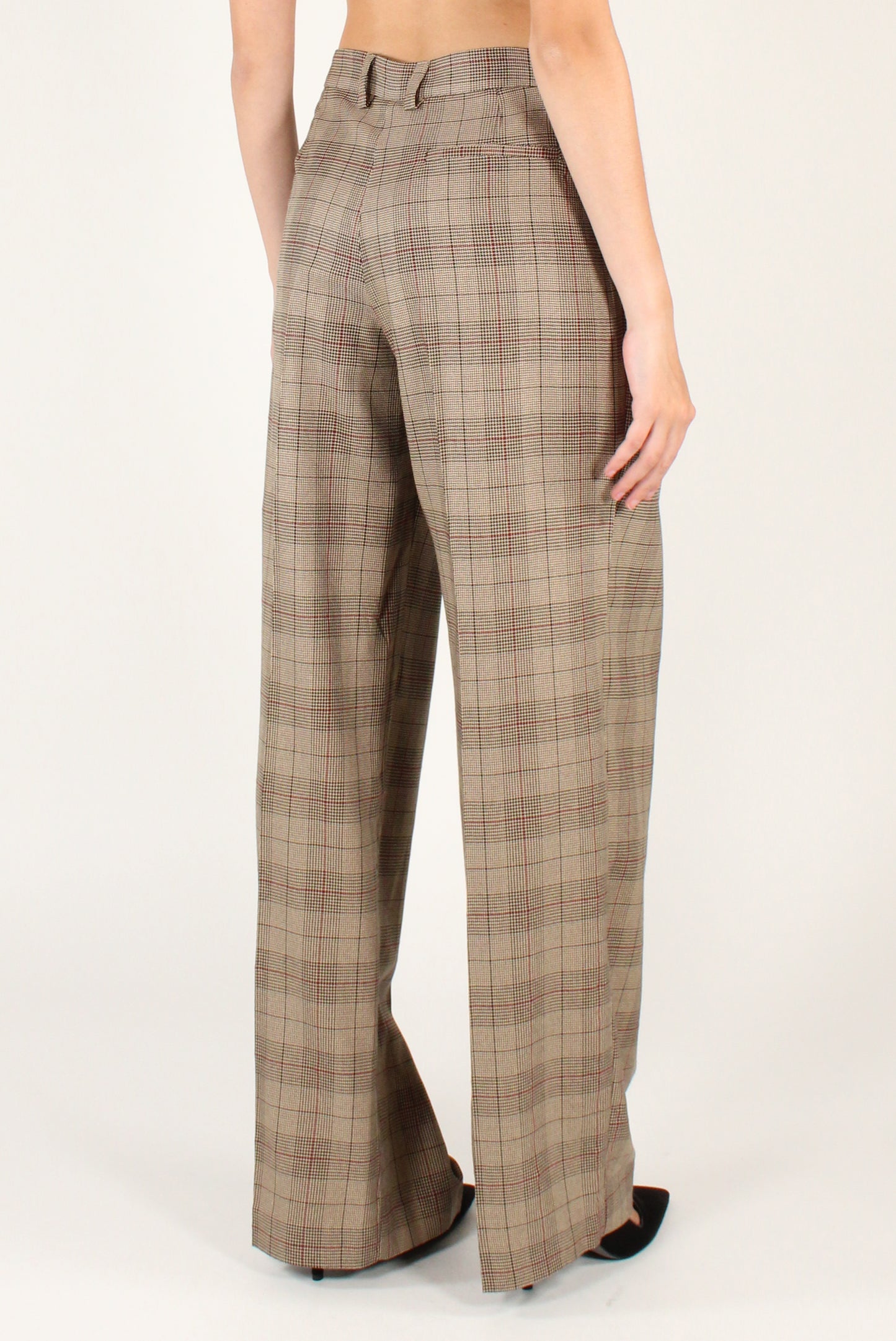 Pantaloni a Gamba Dritta con Pinces in Tartan