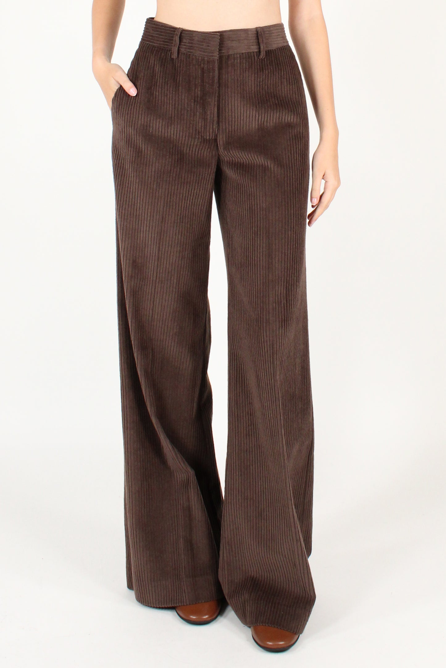 Pantaloni a Palazzo in Velluto a Costa Larga