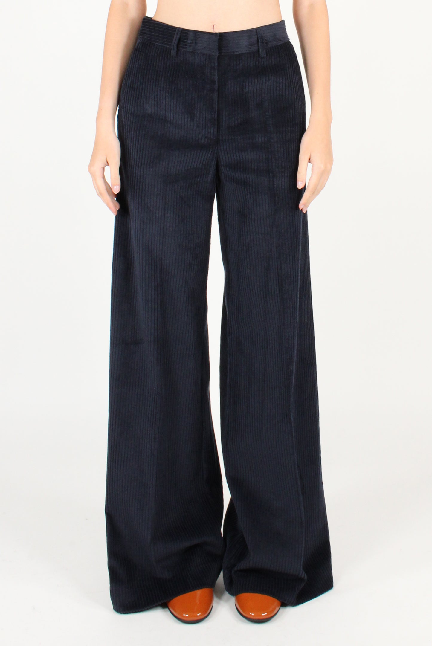 Pantaloni a Palazzo in Velluto a Costa Larga