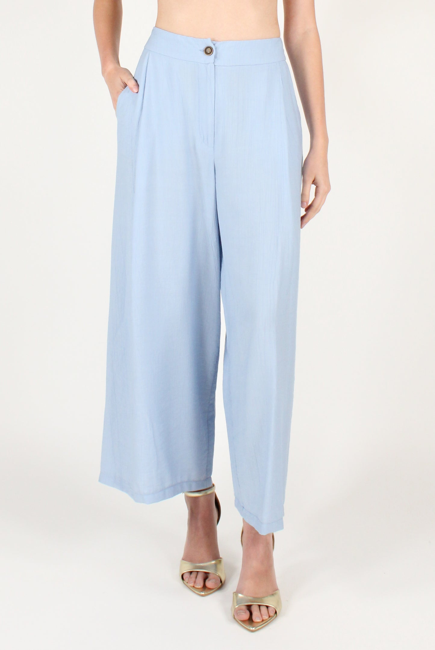 Pantaloni Ampi con Pinces in Misto Viscosa