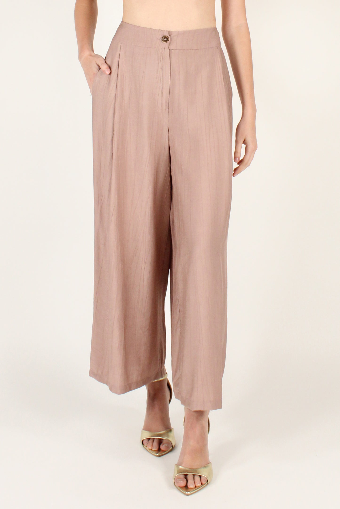 Pantaloni Ampi con Pinces in Misto Viscosa