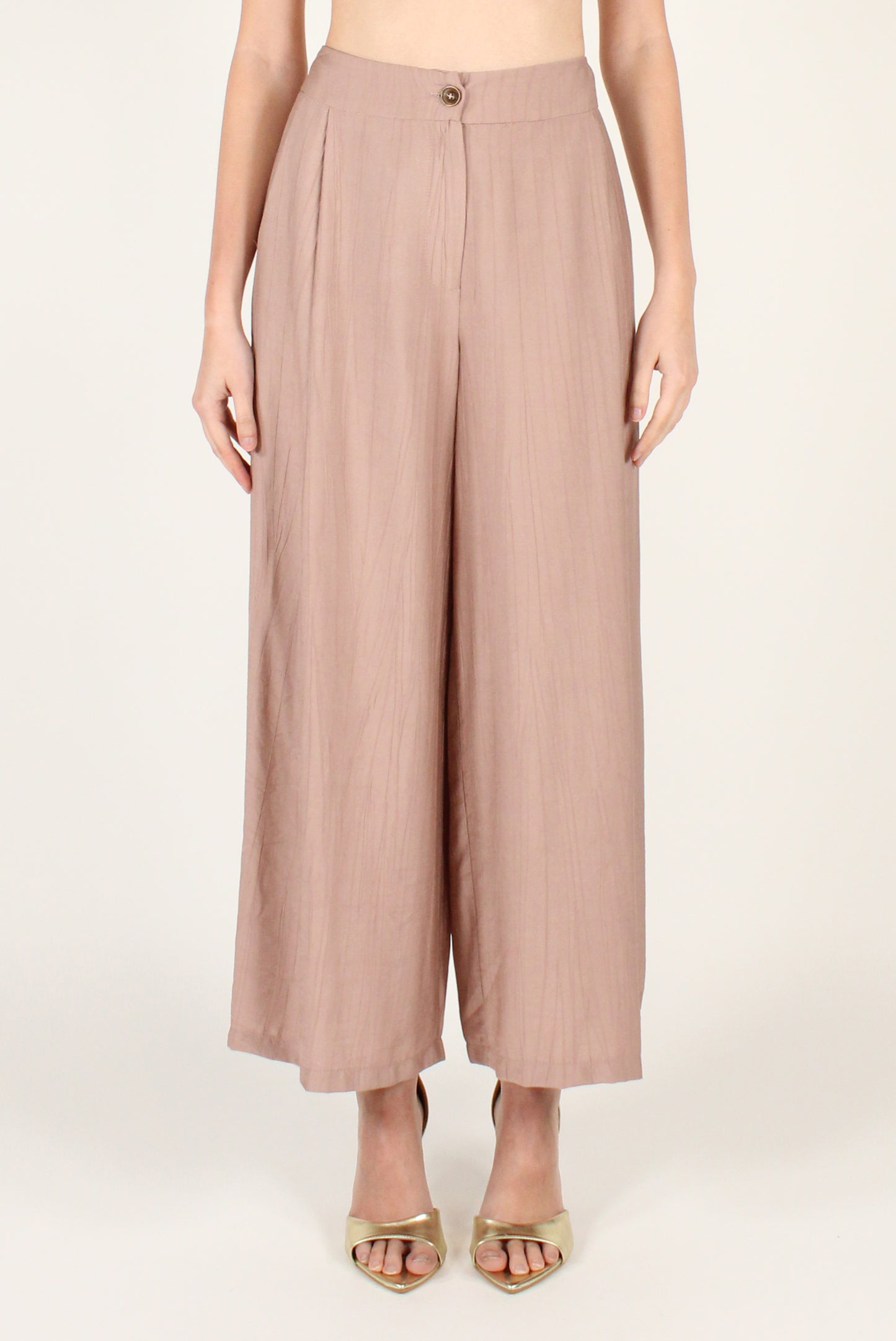 Pantaloni Ampi con Pinces in Misto Viscosa