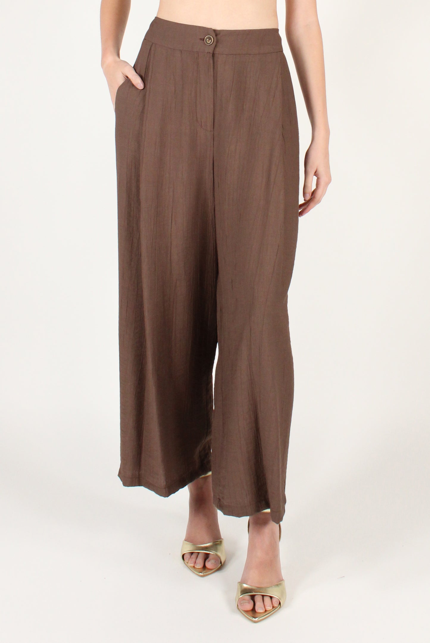 Pantaloni Ampi con Pinces in Misto Viscosa
