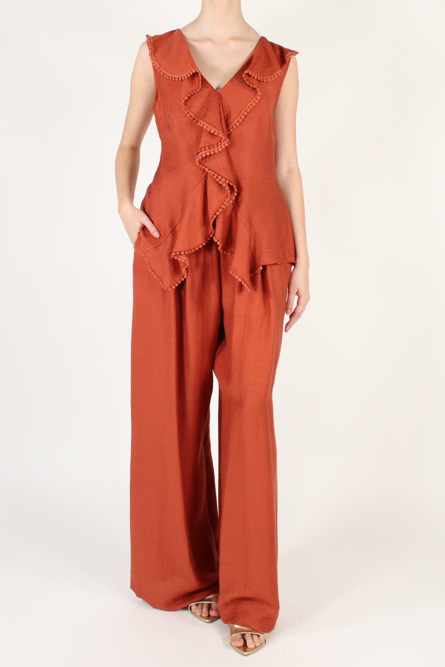 Sleeveless Top with Ruffles