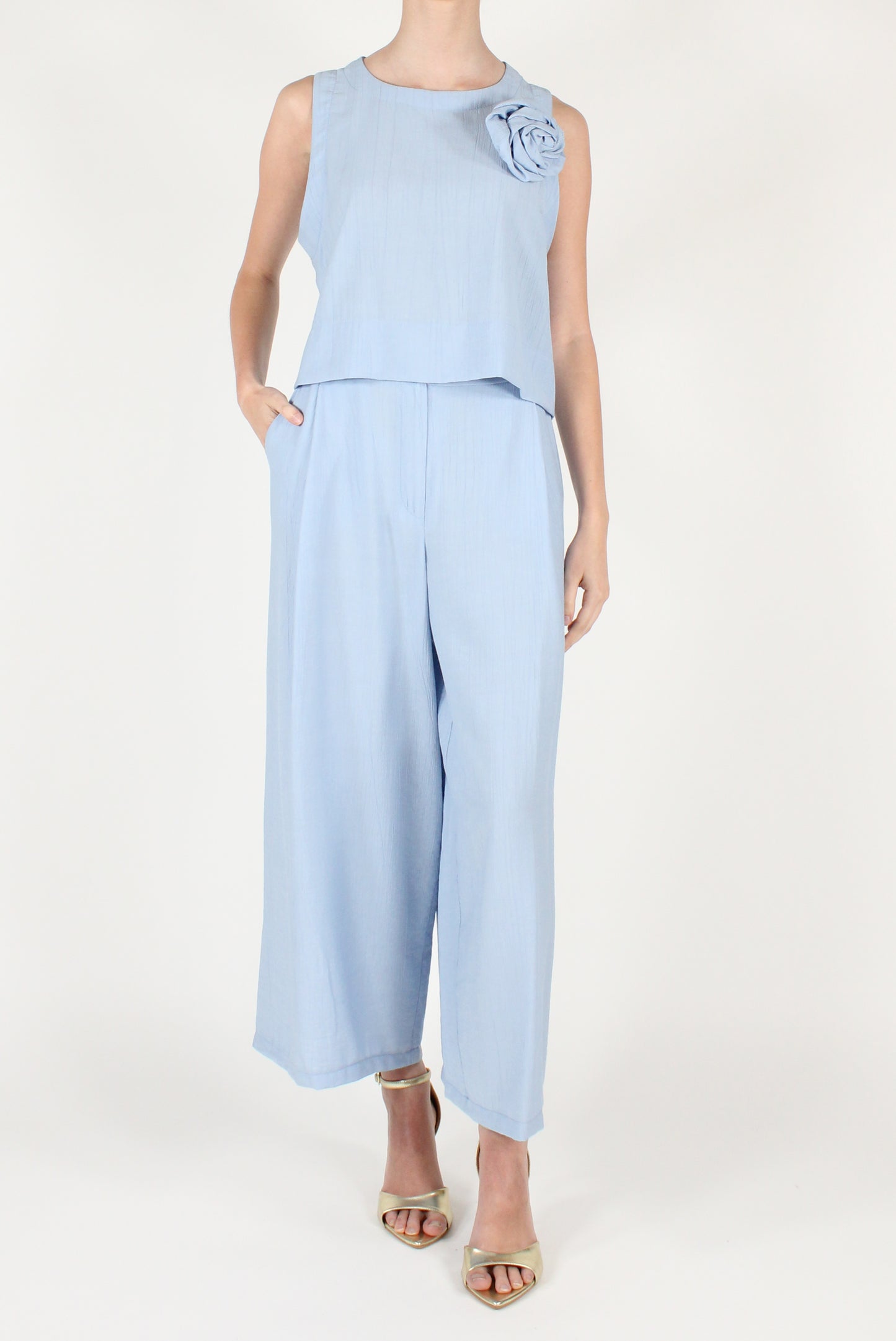 Pantaloni Ampi con Pinces in Misto Viscosa