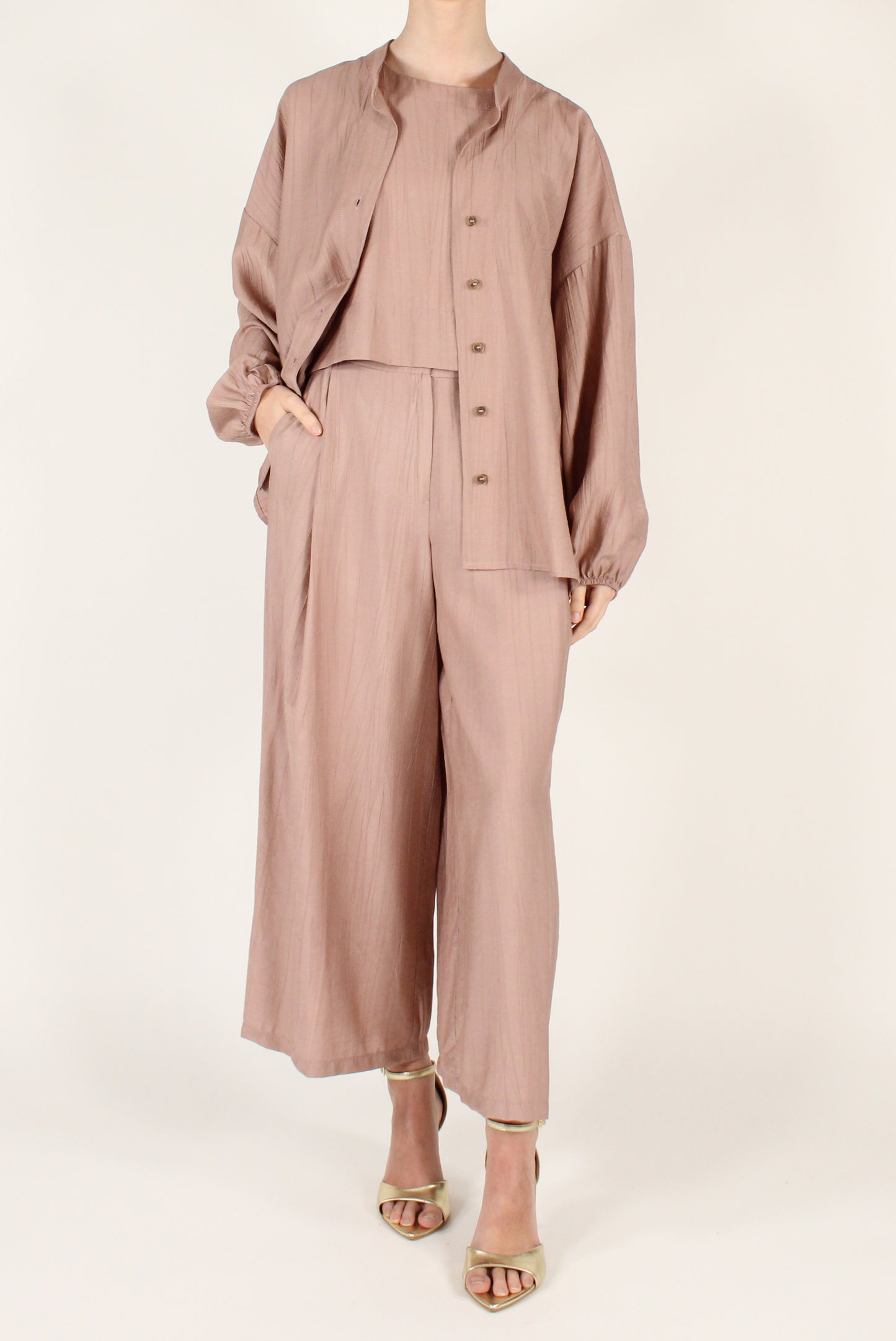 Pantaloni Ampi con Pinces in Misto Viscosa