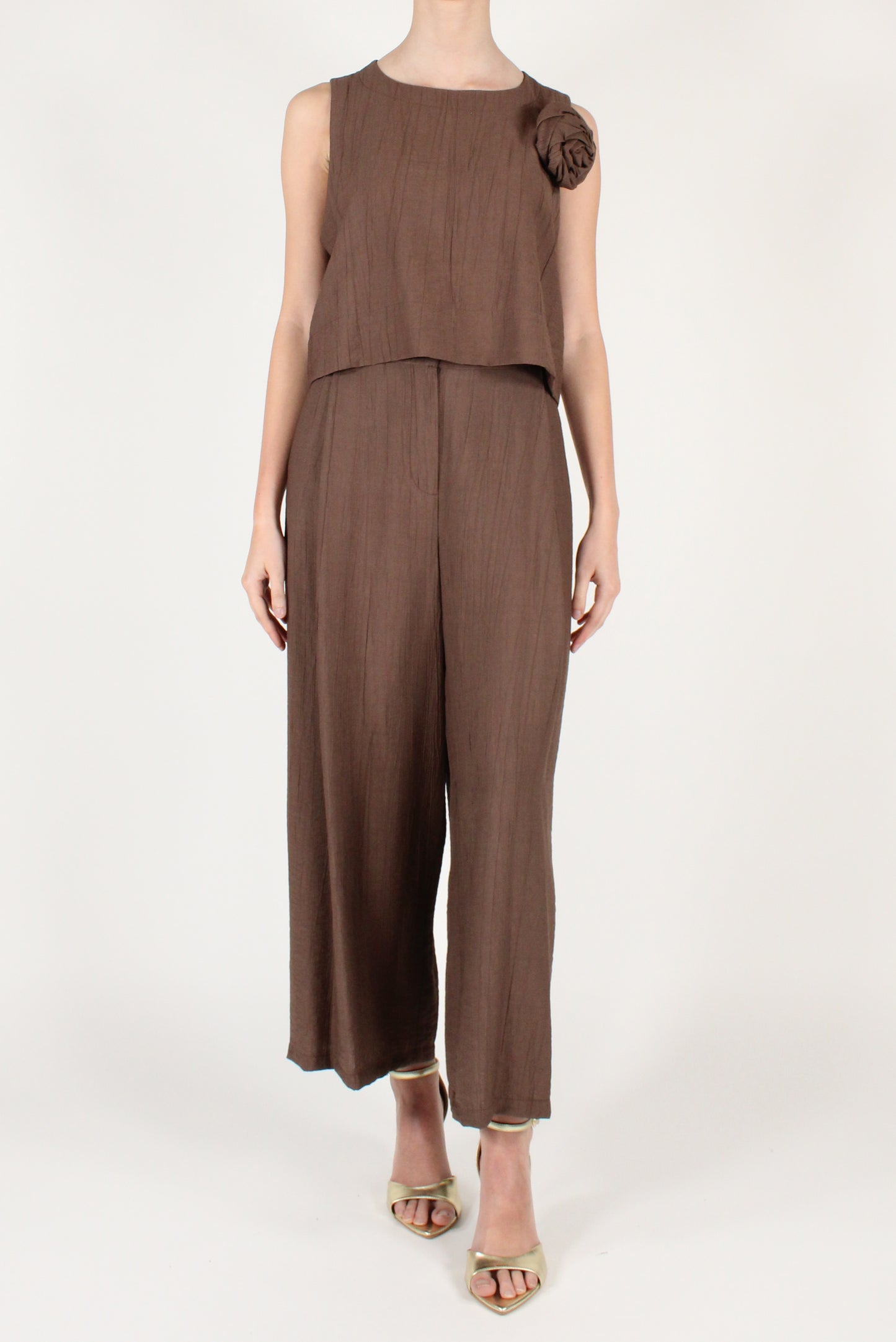 Pantaloni Ampi con Pinces in Misto Viscosa