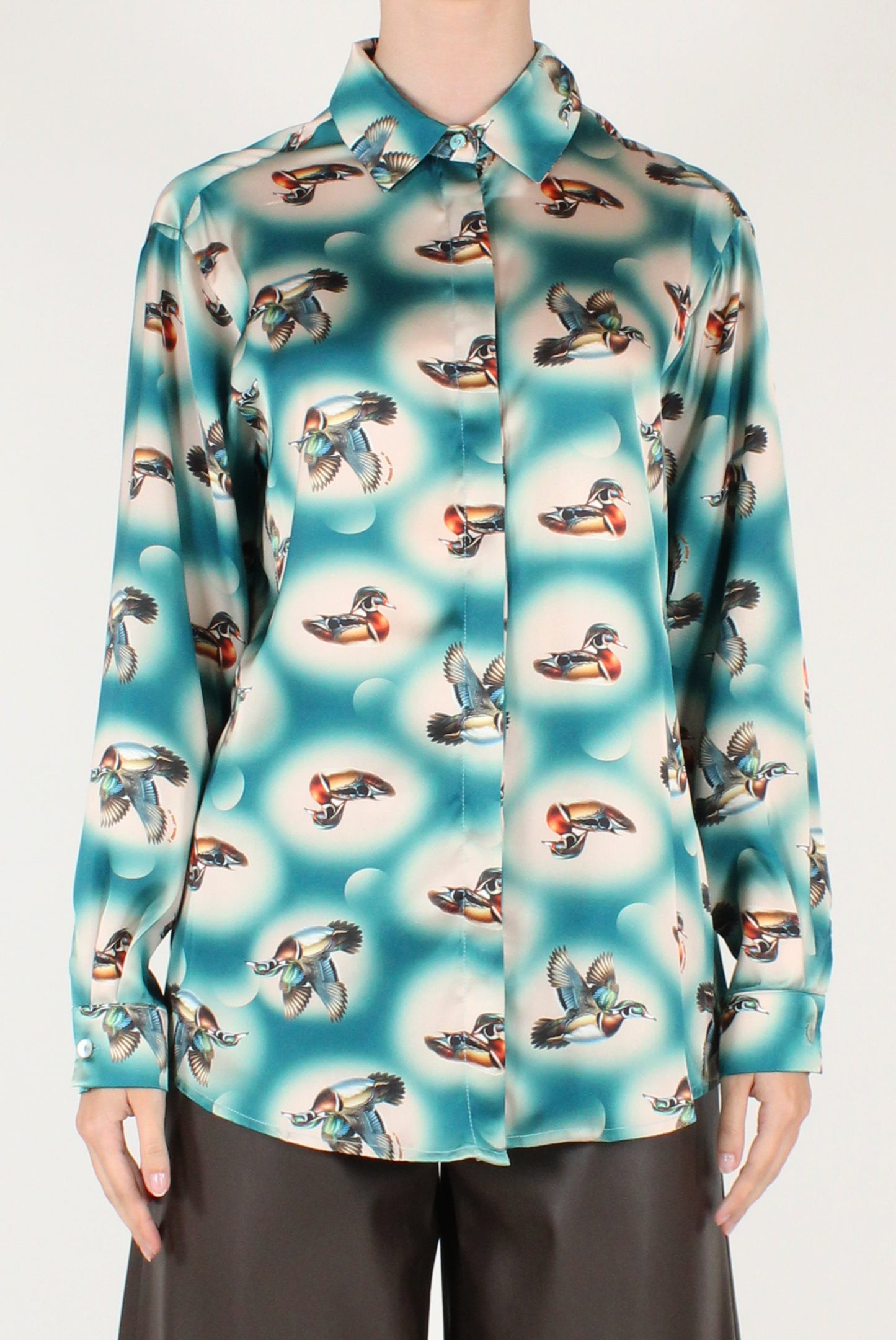 Camicia a Maniche Lunghe Stampa Anatre
