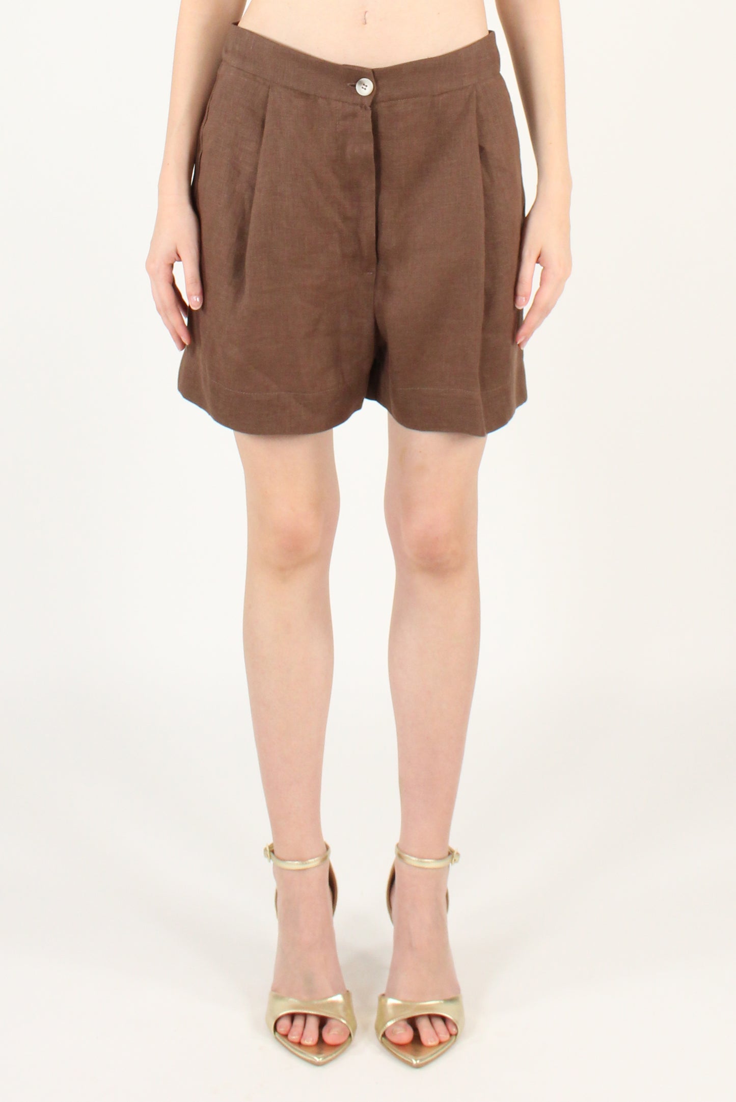 Shorts con Pinces in Puro Lino