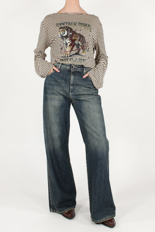 Maglia a Righe Stampa Leone