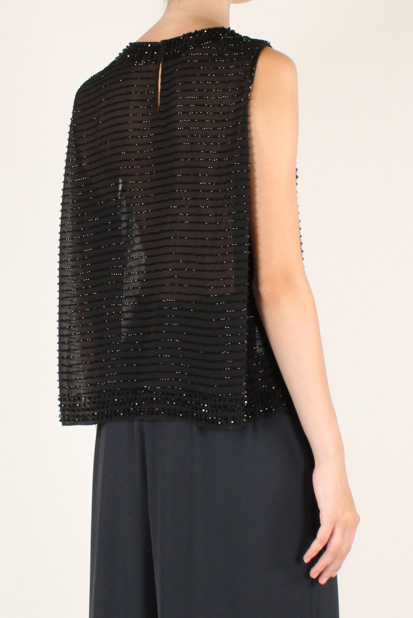 Top in Tulle Ricamo a Righe con Perline