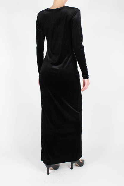 Long Velvet Dress with Drape and Slit