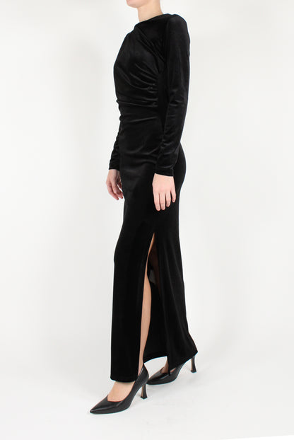 Long Velvet Dress with Drape and Slit