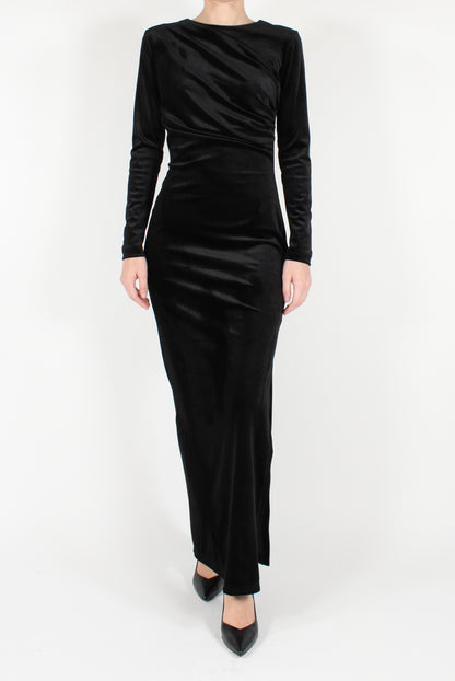 Long Velvet Dress with Drape and Slit