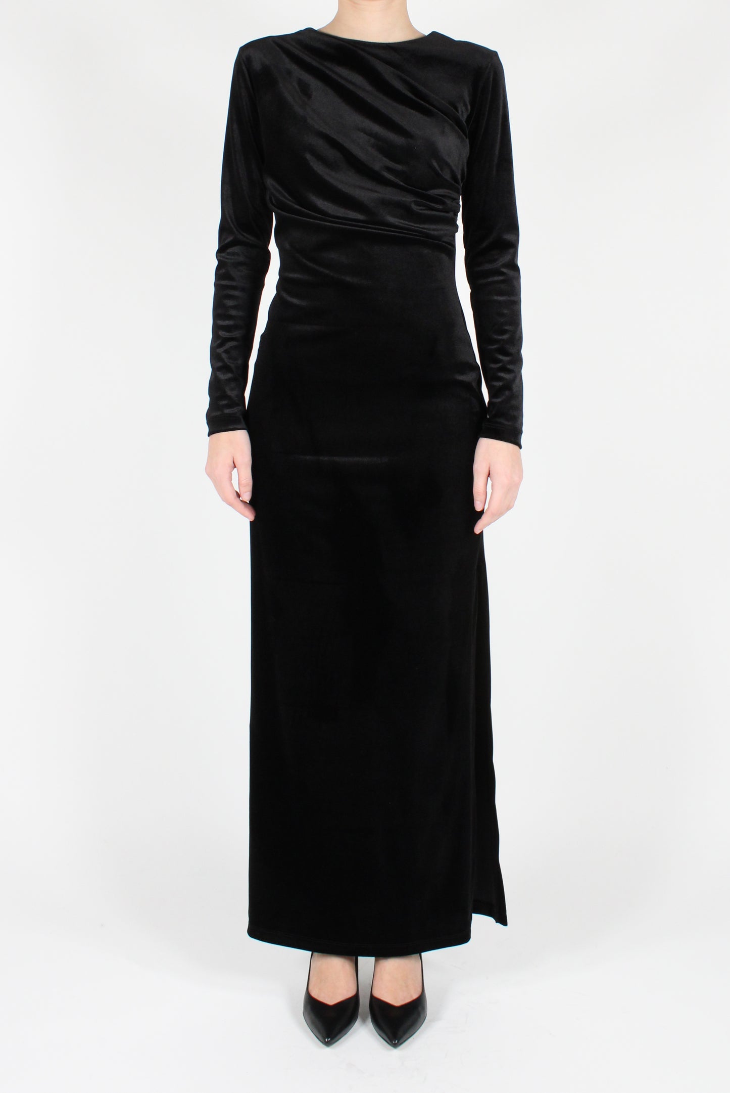 Long Velvet Dress with Drape and Slit