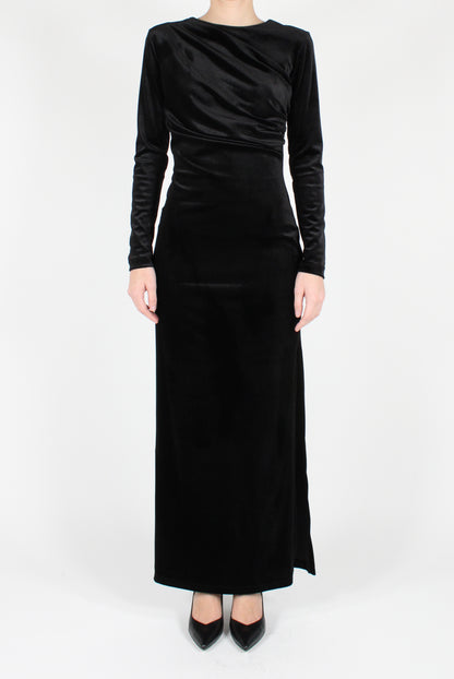 Long Velvet Dress with Drape and Slit