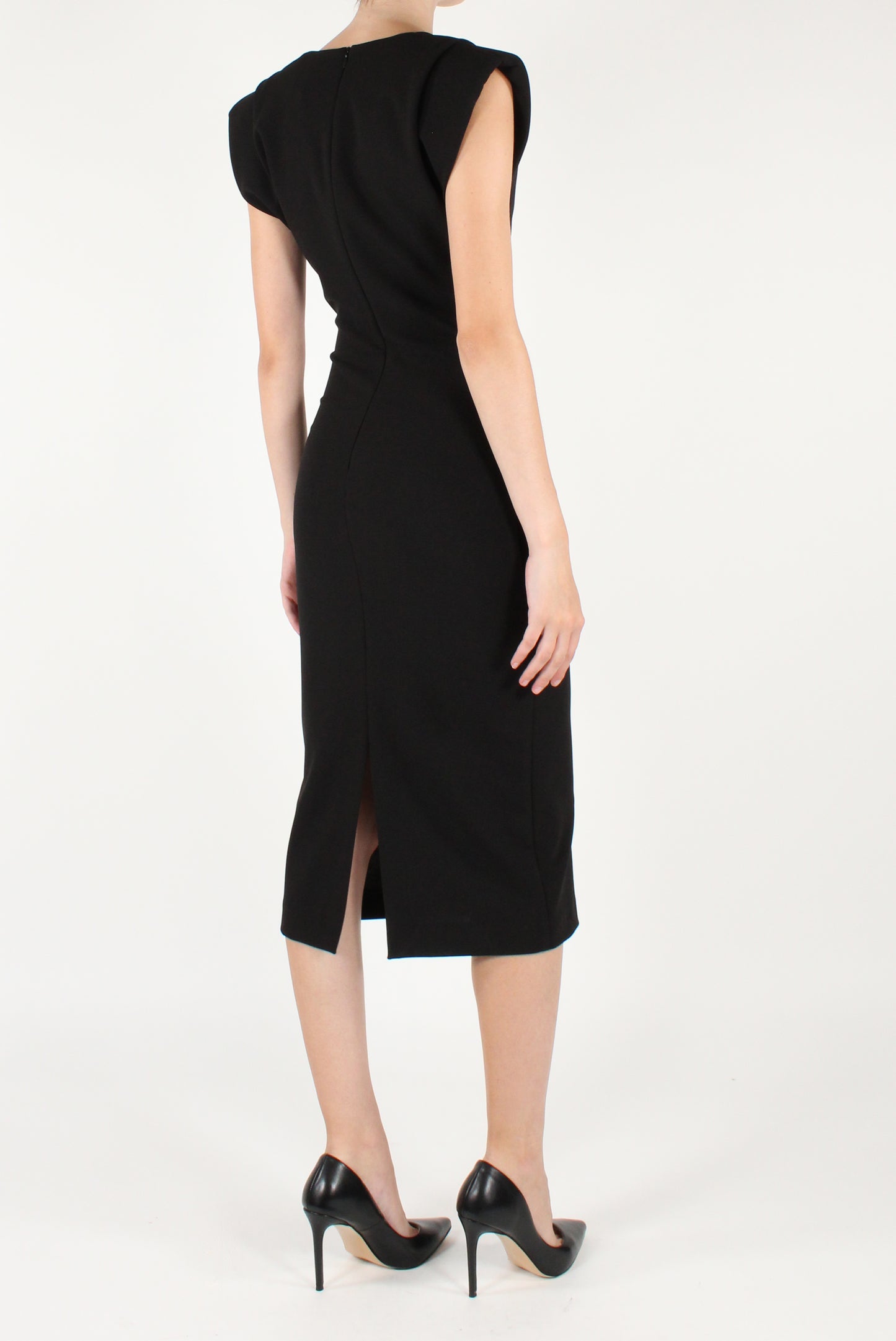 Draped Midi Dress with Brooches