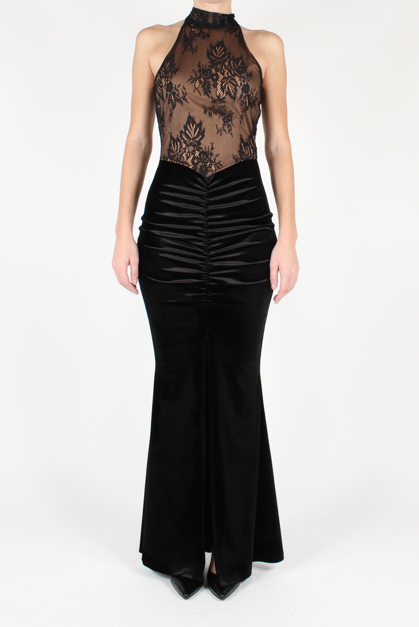 Long Mermaid Dress in Lace and Velvet