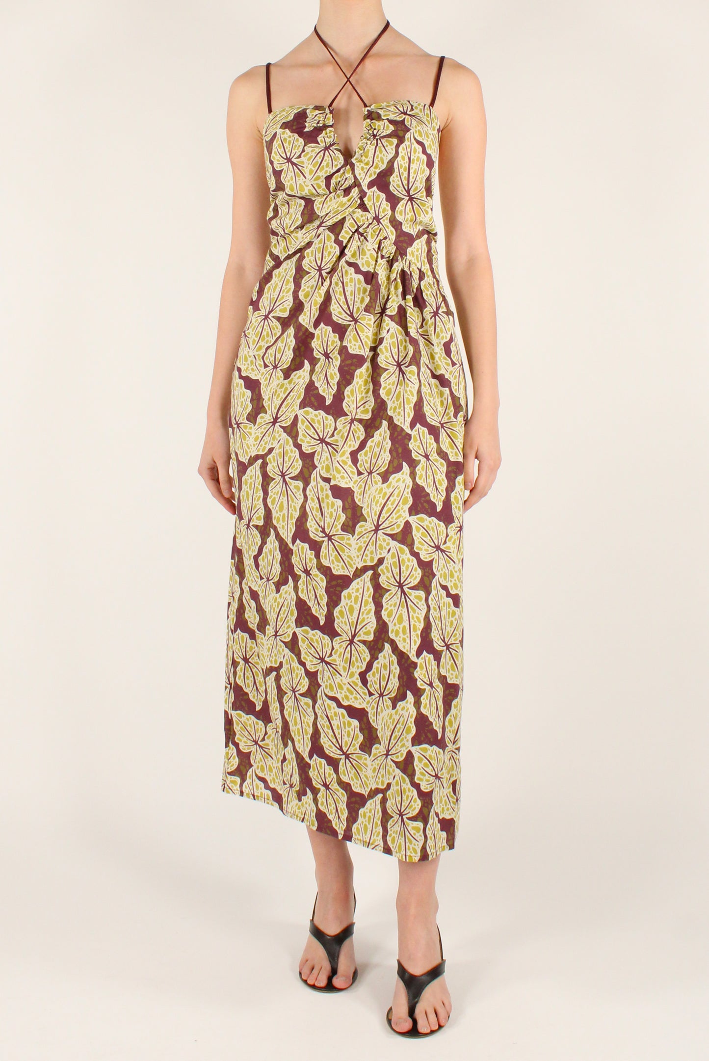 Botanical Print Cotton Midi Dress