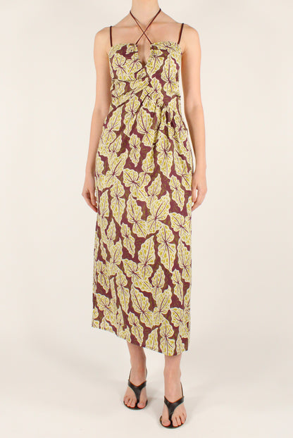 Botanical Print Cotton Midi Dress